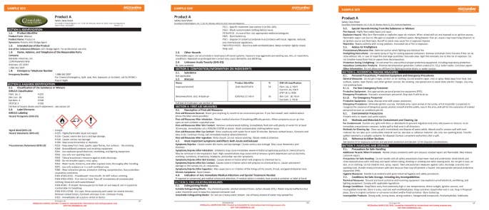 Safety data sheet example pages