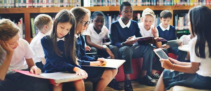A group of children at the school library