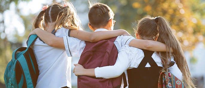 A group of children walking to school