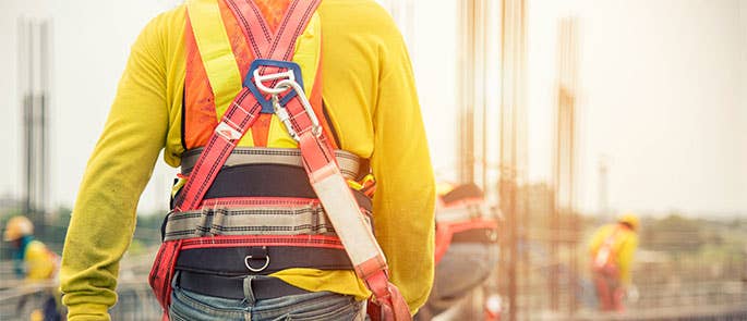 Person working at height with the correct equipment on